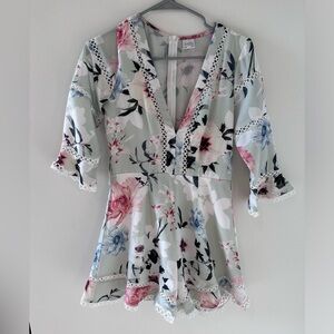 SELFIE VERSAILLES THREE-QUARTER SLEEVE FLORAL ROMPER